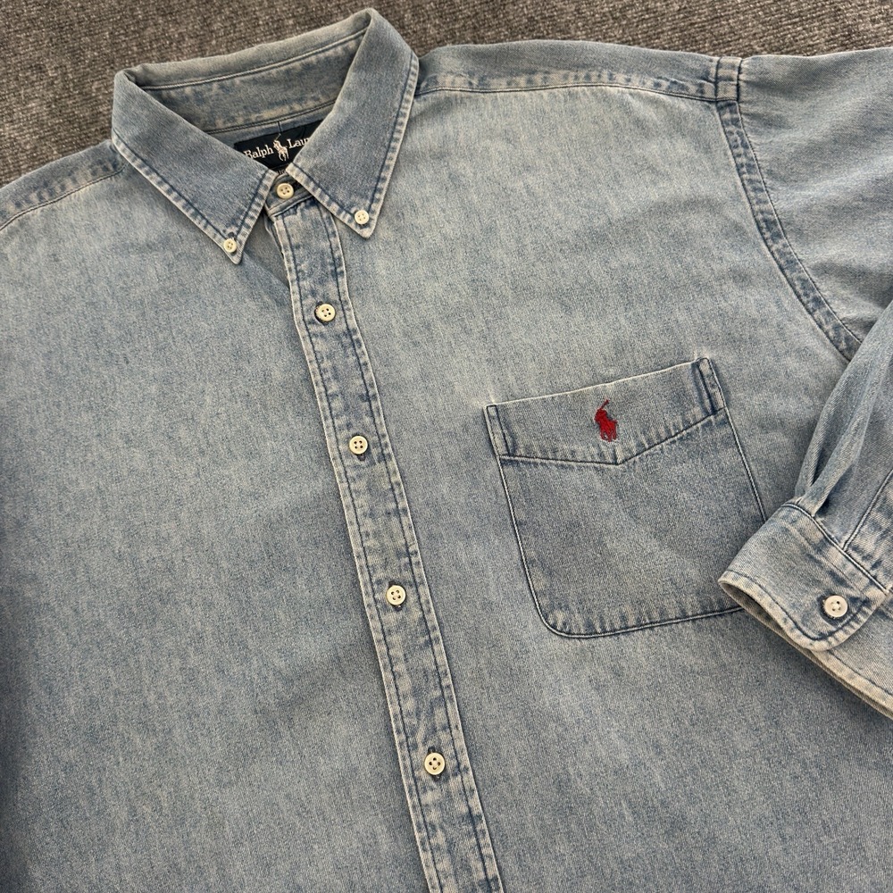 Vintage Ralph Lauren Big Shirt Denim Button Down Light Wash XXL